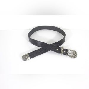 Black Embossed Leather Western Belt with Silver Tip and Buckle